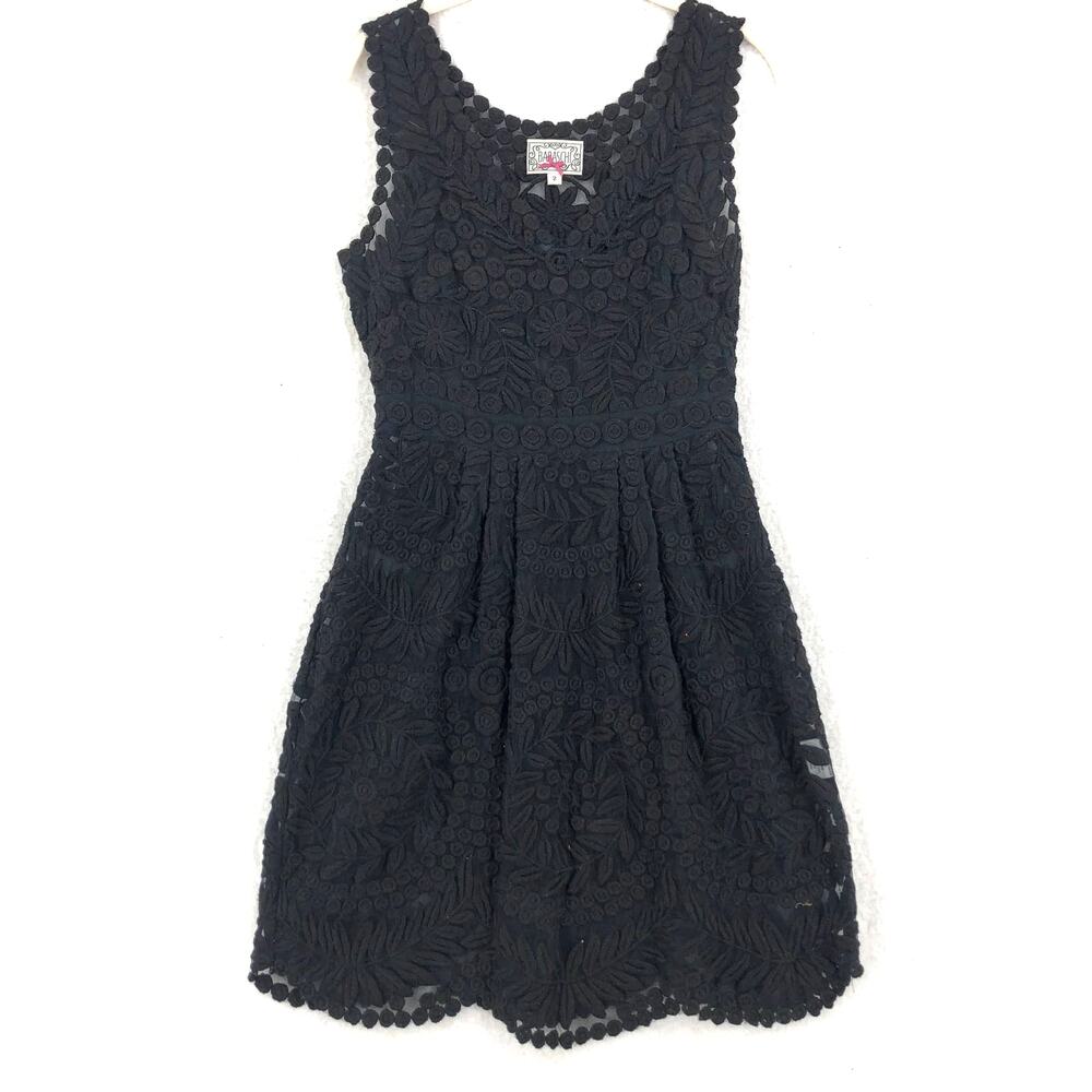 Baraschi Womens Dress 2 Black Silk Floral Lace Sheath Sleeveless Tailored Mini
